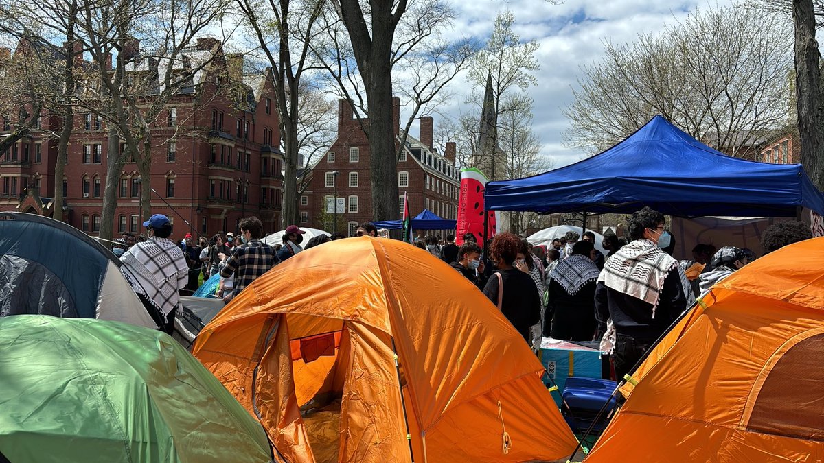 Right after Harvard University suspended campus group Palestine Solidarity Committee — threatening permanent expulsion if the group continued activities — a crowd of Harvard students (not the suspended group) have now launched a Gaza solidarity encampment.