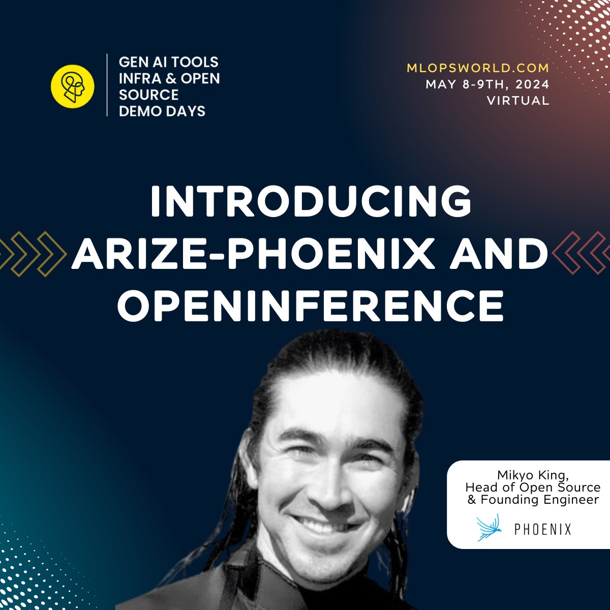 🙌 Join @mikeldking, Head of Open Source & Founding Engineer at @arizeai, at the MLOps Conference to explore new frontiers in AI observability! Discover groundbreaking tools like Arize-Phoenix and OpenInference for enhancing AI reliability. #MLOps #AI