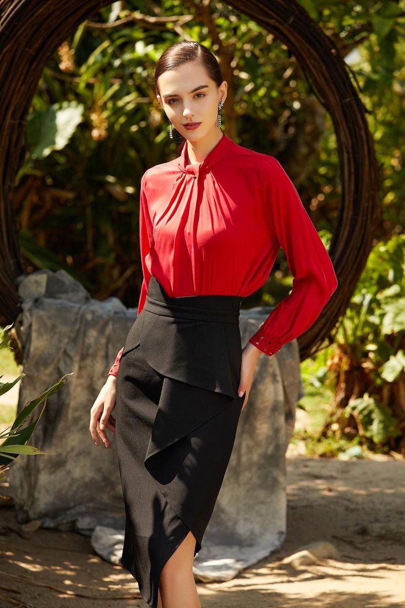 Turn heads with the luxe look of our Ruby Radiance Blouse. Red never looked so regal. ❤️‍🔥 #RedefinedStyle #FashionByTeresa #RubyRadiance #BoldChoices #StyleStatement