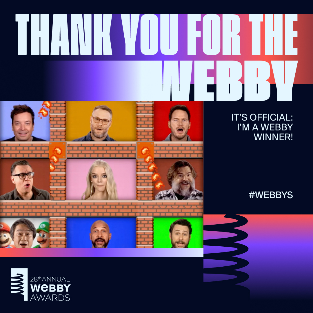 Thank you to everyone who voted for 'Jimmy, @theroots & The Cast of @supermariomovie Sing The Mario Bros. Theme Song' for the Video - Musical #Webby! We are honored to have won! @TheWebbyAwards #FallonTonight