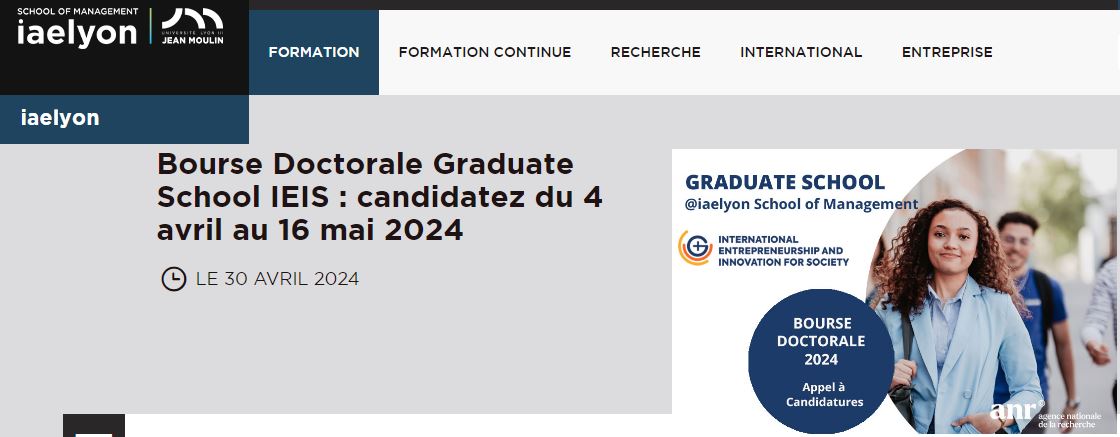 📢📢Bourse doctorale Graduate School IEIS : appel à candidatures ouvert du 4 avril au 16 mai 2024 - 16 Mai 2024 - iaelyon School of Management

👉Contact: Alicia Merle - alicia.merle@univ-lyon3.fr
👉Site internet : lnkd.in/g-8_R8Y8
