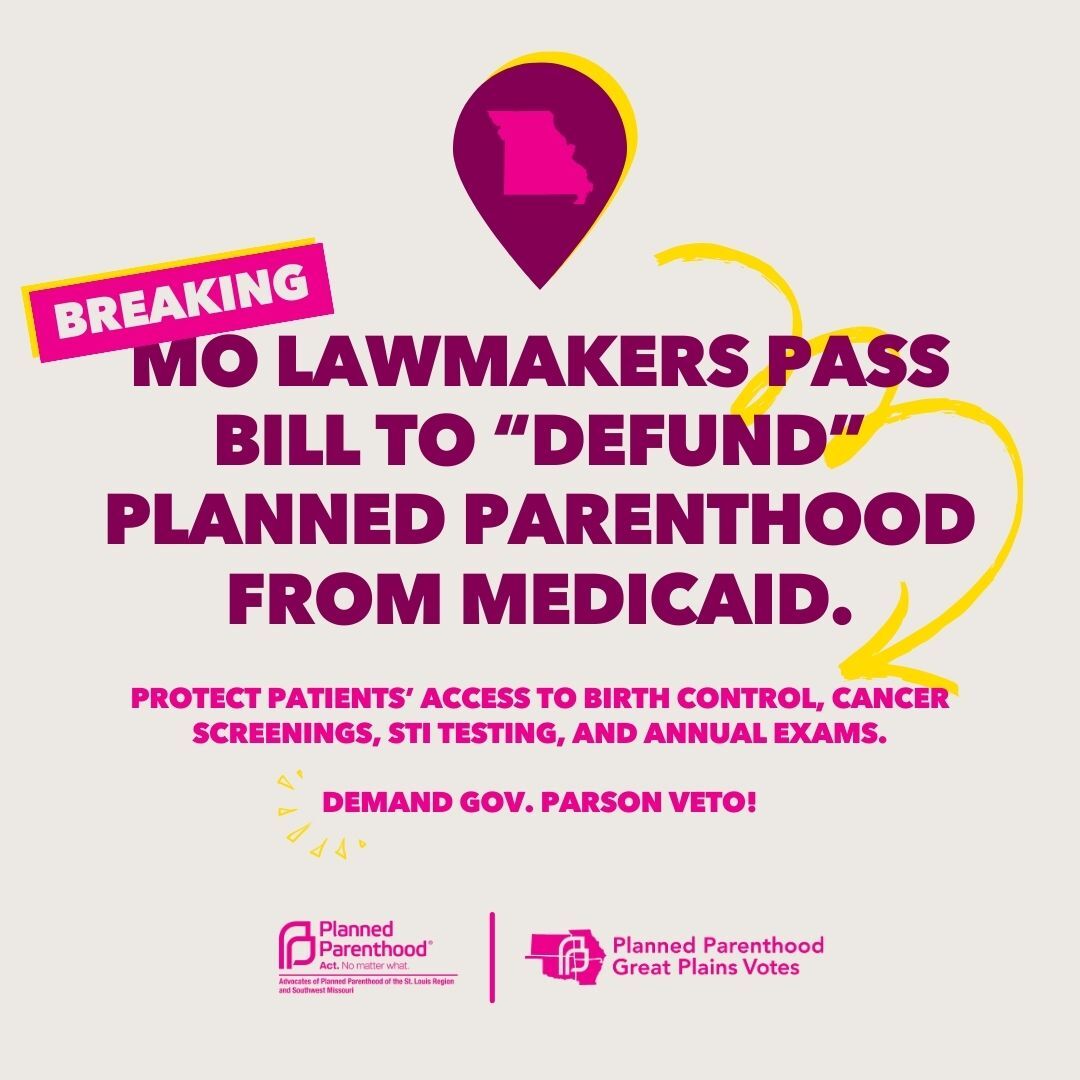 #MoLeg politicians have voted to block patients who rely on Medicaid from getting care at Planned Parenthood, including #BirthControl, STI testing, cancer screenings, & wellness visits. Act NOW & demand @GovParsonMO veto this bill to “defund” PP: bit.ly/MODefund