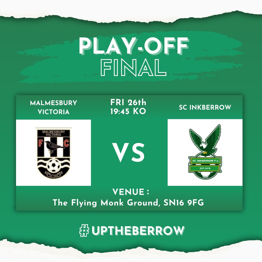 FRIDAY NIGHT FOOTBALL | HELLENIC DIVISION 1 PLAY-OFF FINAL! 🟢⚪️ 🆚 @MalmsVicsMedia 🏆 Division 1 Play Off Final 📍 Flying Monk Ground, SN16 9FG 🎟️ £5 Adults | £3 Concessions | FREE U16s Come & Support the Berrow! ⚪️🟢 #UpTheBerrow 🦅