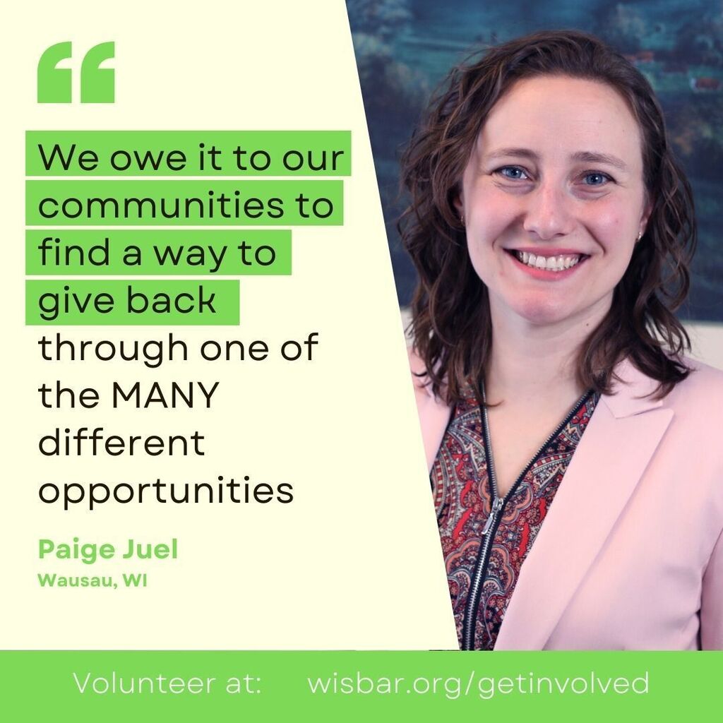 It's National Volunteer Week and we're highlighting some of the many, many attorneys who donate their time to the profession.👇 🌟Paige Juel, Private Attorney Involvement Director with Judicare Legal Aid in Wausau, shares their talents with the State Ba… instagr.am/p/C6JhN-Ti3kU/