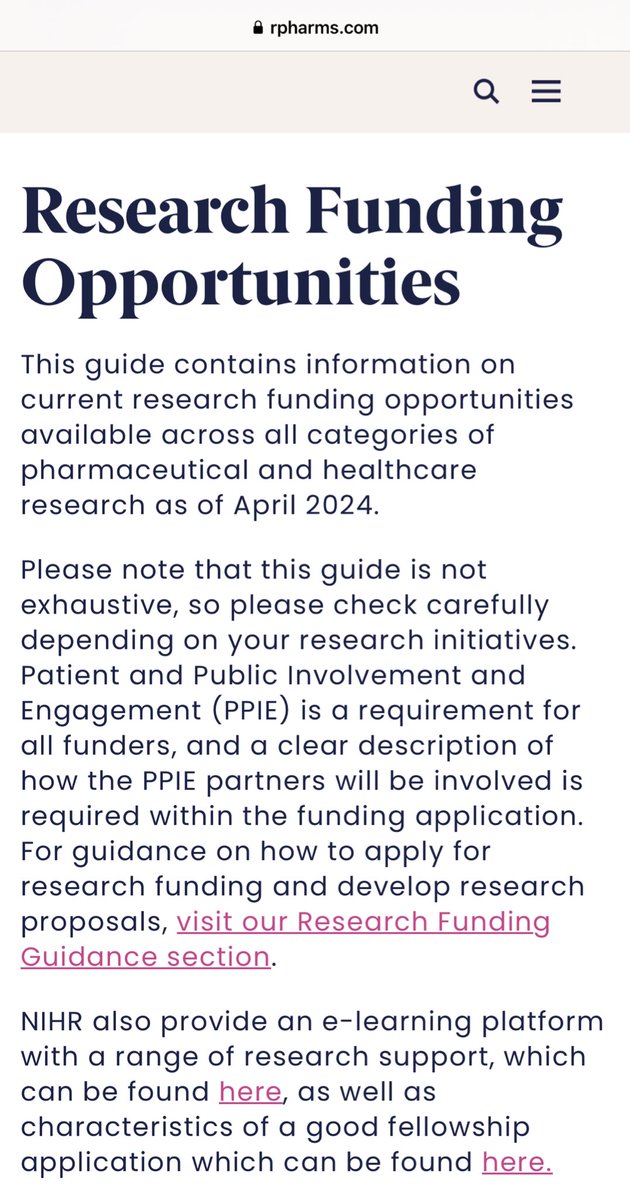 Find out about research funding opportunities collated on @rpharms website - open access Hope colleagues find it useful. Additional research support available through guides, mock interviews, application reviews etc bit.ly/3PY5Xxa #PharmacyResearch