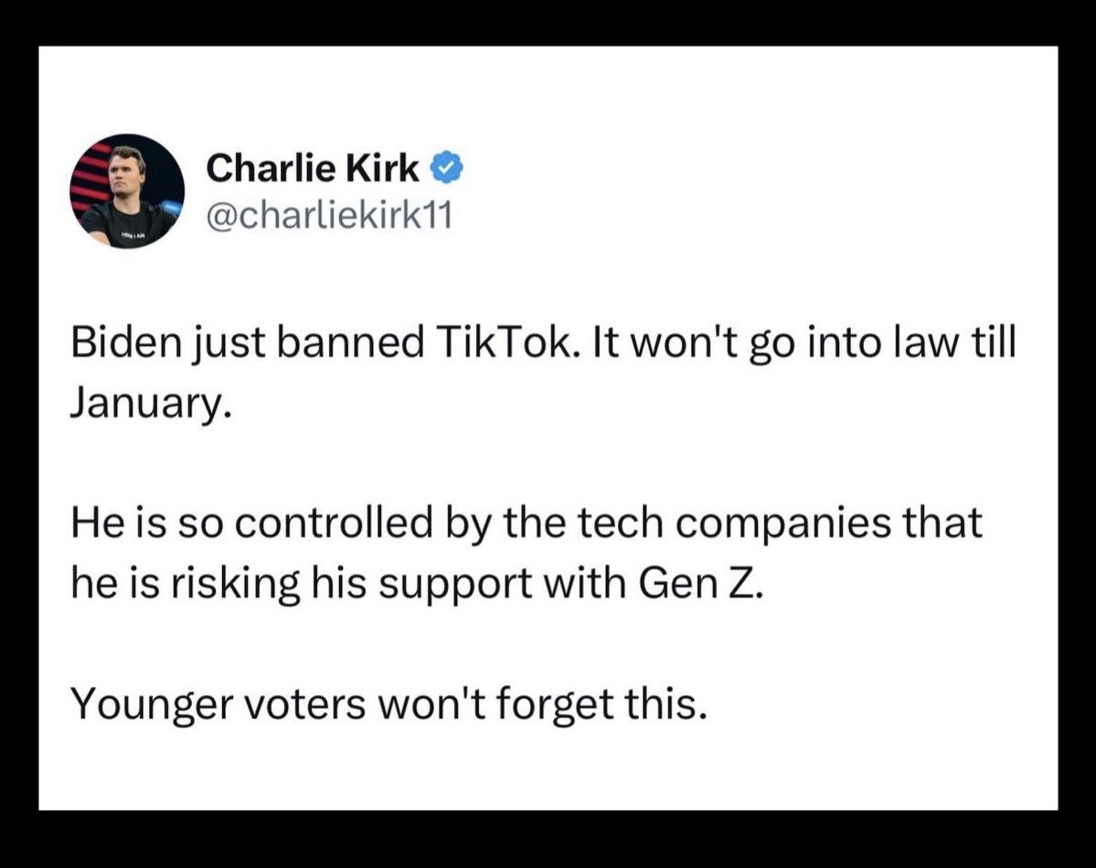 Biden’s authoritarian regime now has banned tic toc but allows China to buy US farmland. The hypocrisy. Do you think this will make him lose younger voters?