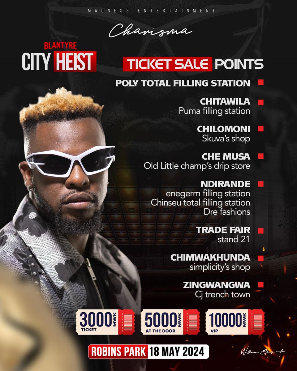 You don't wanna miss the biggest show in Blantyre, get your ticket today

#BlantyreCityHeist