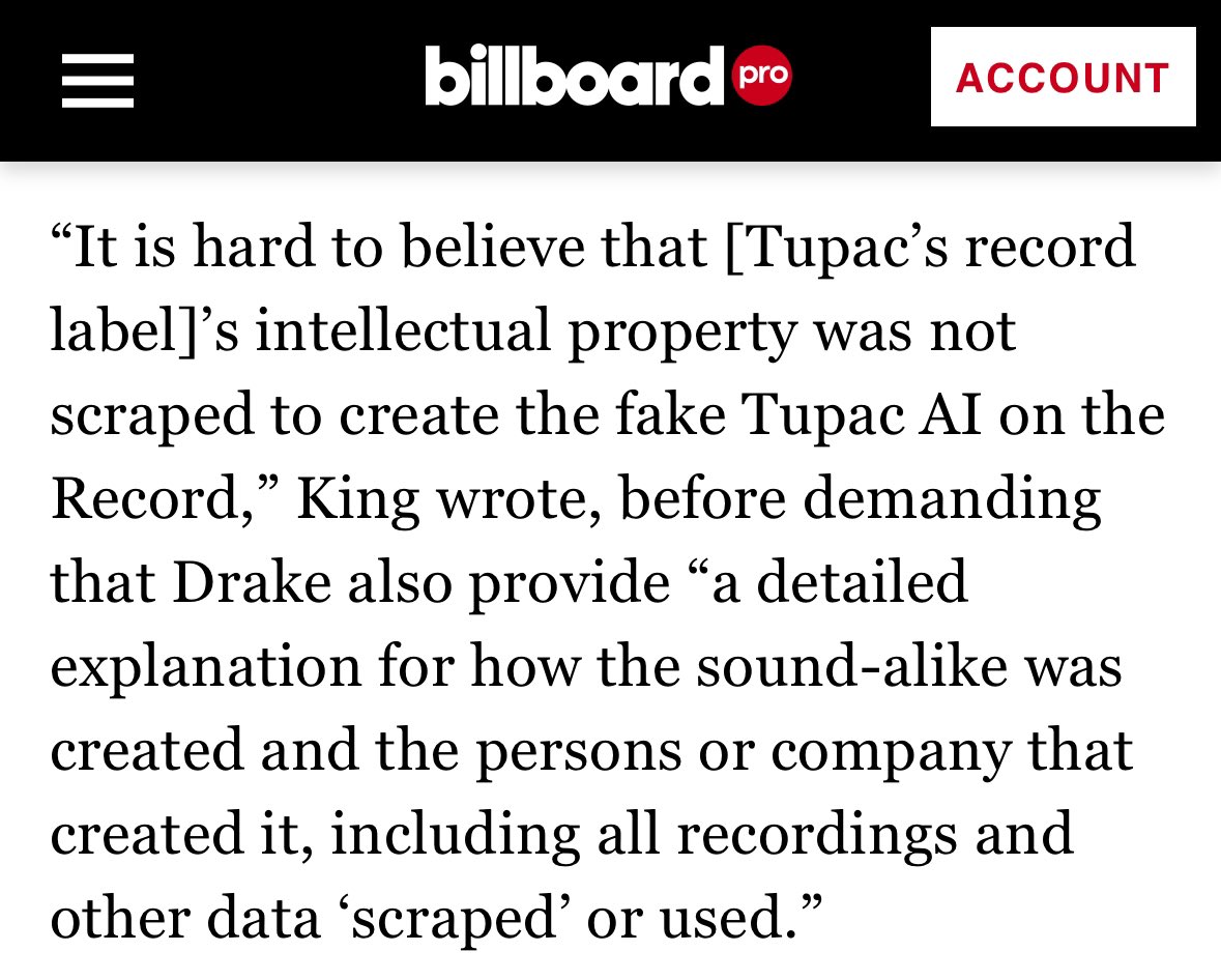 Tupac’s estate has hit Drake with a cease and desist for using his voice on “Taylor Made”. He has 24 hours to take it down. “…a blatant abuse of the legacy of one of the greatest hip-hop artists of all time. The Estate would never have given its approval for this use.”