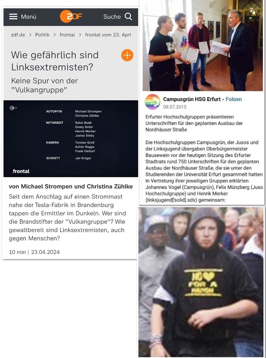 Henrik Merker, der an dem ZDF Frontal Beitrag 'Wie gefährlich sind Linksextremisten?' mitgearbeitet hat, war Mitglied der Linksjugend solid/SDS und Ordner bei einer linksradikalen Demonstration (im 'NO LOVE FOR A NATION' Pullover). #ReformOerr #OerrBlog