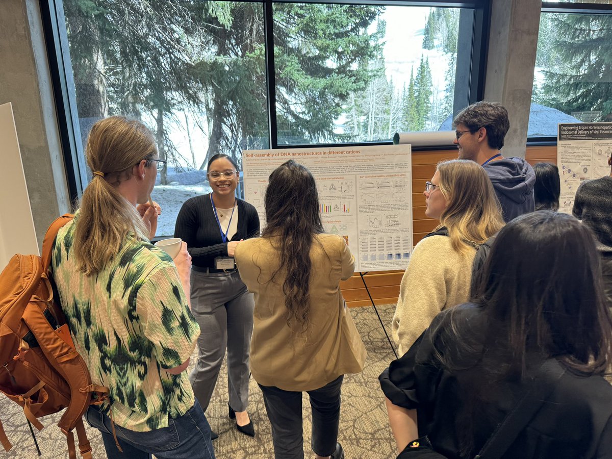 Lab’s postbacc Arlin Rodriguez was busy presenting their poster on the self-assembly of DNA nanostructures in different cations at #FNANO24. @aarodg @TheRNAInstitute Check out the related papers here: 1️⃣📝 onlinelibrary.wiley.com/doi/abs/10.100… 2️⃣📃 pubs.acs.org/doi/full/10.10…