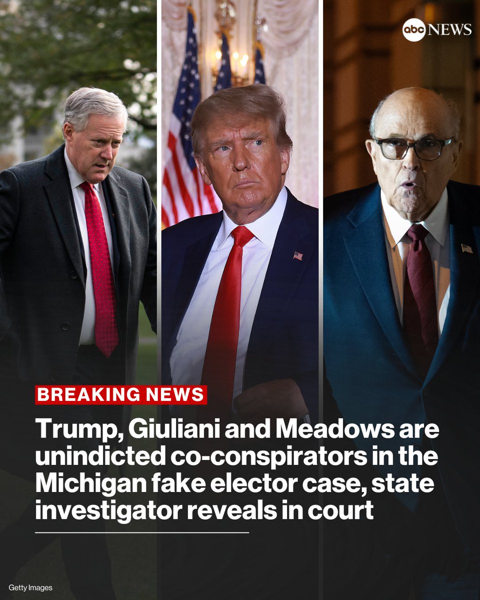 BREAKING: Former Pres. Trump, Rudy Giuliani, and Mark Meadows are unindicted co-conspirators in the Michigan attorney general's case against the state's so-called 'fake electors' in the 2020 election, a state investigator revealed in court. trib.al/1DkDJwr