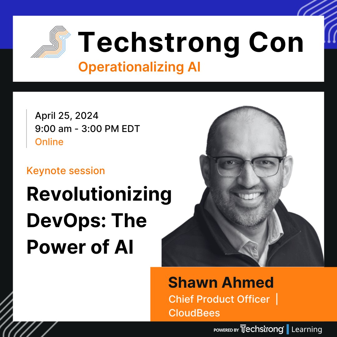 #TechstrongCon is coming tomorrow (April 25)! Check out the keynote by @Shawn_Ahmed about 'Revolutionizing #DevOps: The Power of AI.' Register now and soak up all the AI goodness: bit.ly/4aRZts0