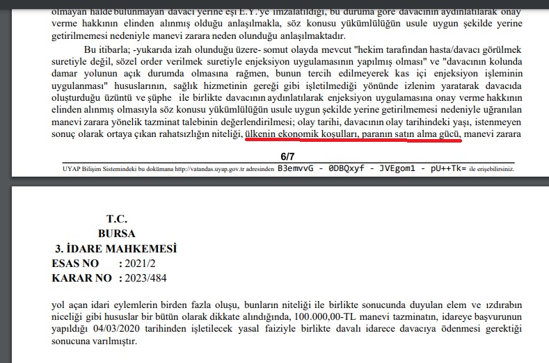 Bursa 3. İdare Mahkemesi: Manevi tazminat miktarının tespitinde ülkenin ekonomik koşulları ve paranın satın alma gücünün de dikkate alınması gerekir. 31/3/2023, E:2021/2 K: 2023/484