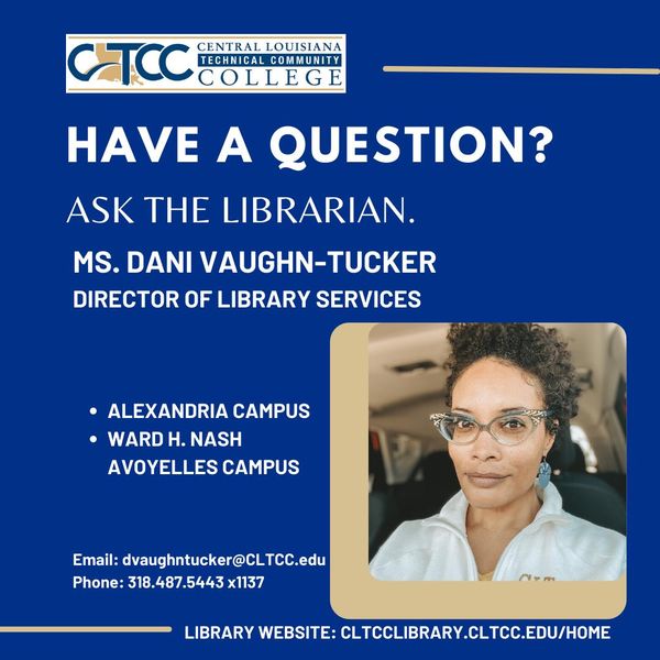 goCLTCC's tweet photo. The CLTCC Library is here to help you! To learn about the library and the available resources visit: https://t.co/3PjvcgCI45
For help contact a librarian:
kellyedwards@CLTCC.edu or
dvaughntucker@CLTCC.edu
#goCLTCC😸 #BobcatProud🐾 #CLTCCLibrary📚 https://t.co/W9Hvz8g06O