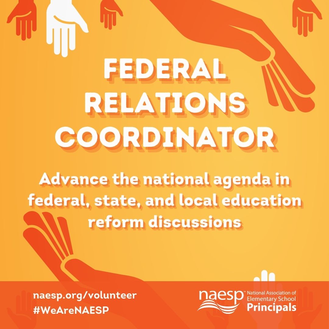 #VolunteerAwarenessWeek | Become an @NAESP Federal Relations Coordinator! Work with us to inform the national policy & advocacy agenda & serve as the state ambassador to advance the national agenda in federal, state, & local education reform discussions. naesp.org/get-involved/v…