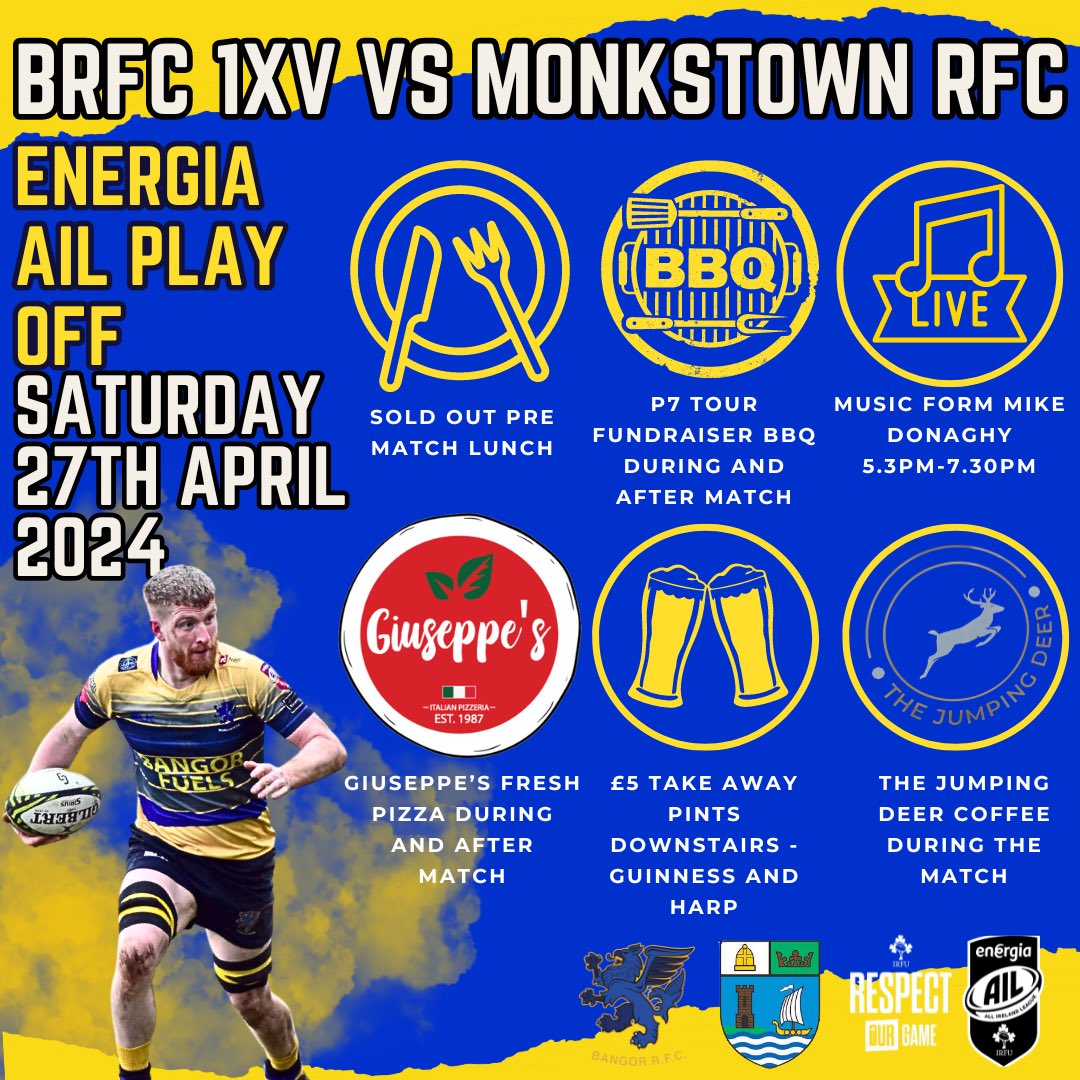 BangorRFC's tweet photo. 💪HERE WE GO💪

Busy Day ahead at UP as we look forward to the AIL play off game on Saturday when our 1st XV will host @MonkstownFC as we strive to retain our position in 2C🥵

A big crowd is expected on the day and we would encourage everyone to cheer the squad on.🎉 #BGUTHB https://t.co/Xuf82dcGZ7