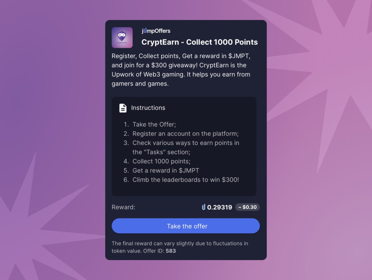 Take the offer, join the weekly giveaway and earn by doing small tasks on our Platform! 

app.cryptearn.co