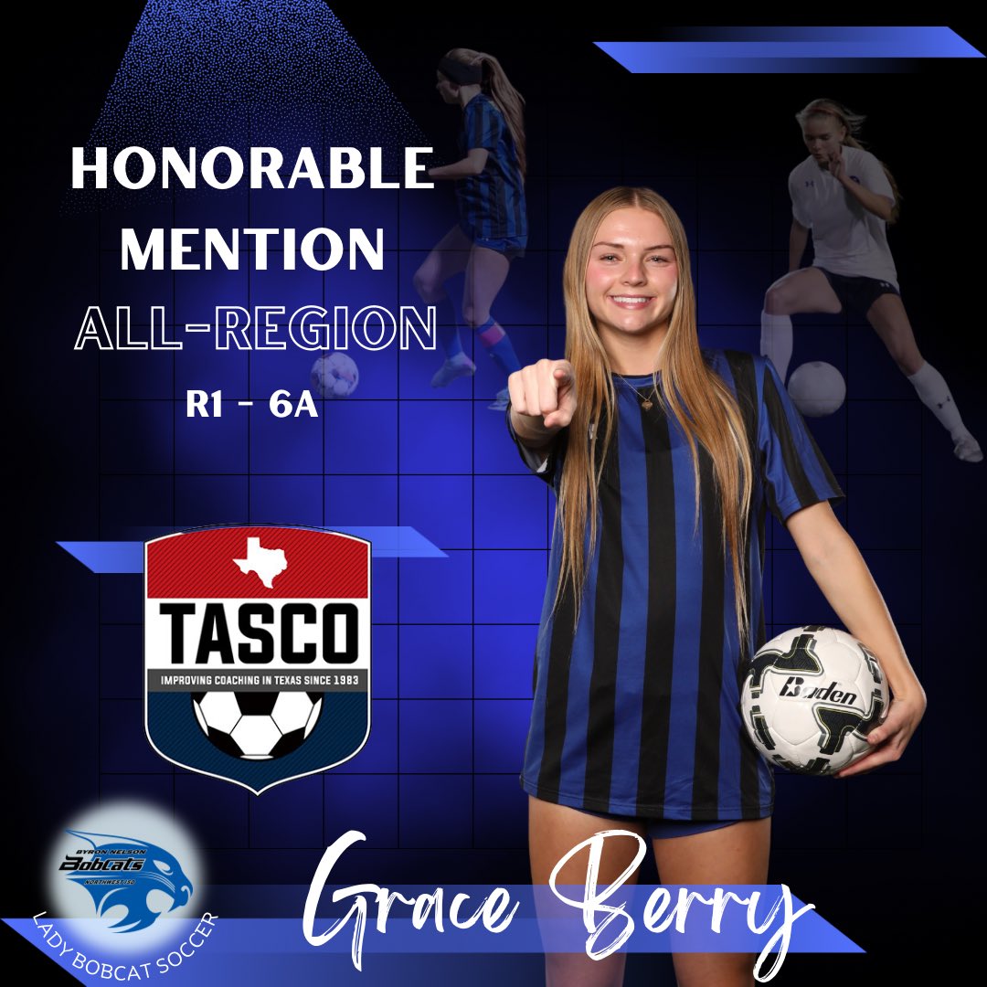 Congratulations 🎉 to Grace Berry for being selected by TASCO All-Region Honorable Mention Forward‼️ #all4one @NISDAthletics @ByronNelsonHigh