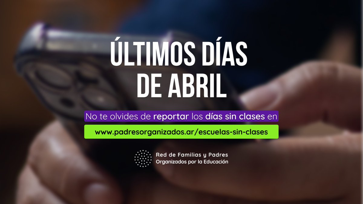 Empieza a terminarse Abril y  seguimos relevando el cumplimiento del calendario escolar
No te olvides de ingresar a nuestro sitio web para reportar los días pero sobre todo las causas por las cuales tus hijos no tienen clases👇🏻
padresorganizados.ar/escuelas-sin-c…

#CalendariosReales