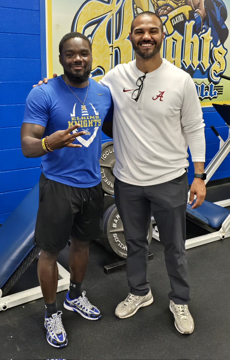 Thank you Coach Christian Robinson (@crob45) of @AlabamaFTBL for stopping by 'The Castle' and taking a recruiting look at our current and future Knights. We look forward to our developing relationship. @ElkinsFootball @CoachTGr @coach_dever
