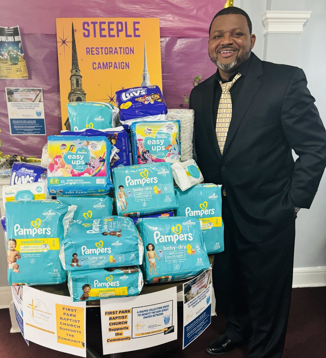 Thank you to Rev. Craig N. Johnson and parishioners of First Park Baptist Church in Plainfield for conducting a diaper drive for our NJ Diaper Network to support local families in need. #diaperneed #PartnersInPrevention #thankful