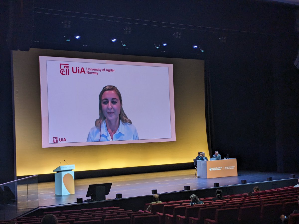 Final session of the day - the SpA specialist interest group. Great to have Dr Silje Sveaas sharing her post-doc research: the ESpA study. Encouraging all of us to increase the exercise intensity and to start early with our Axial SpA rehabilitation. #BSR24