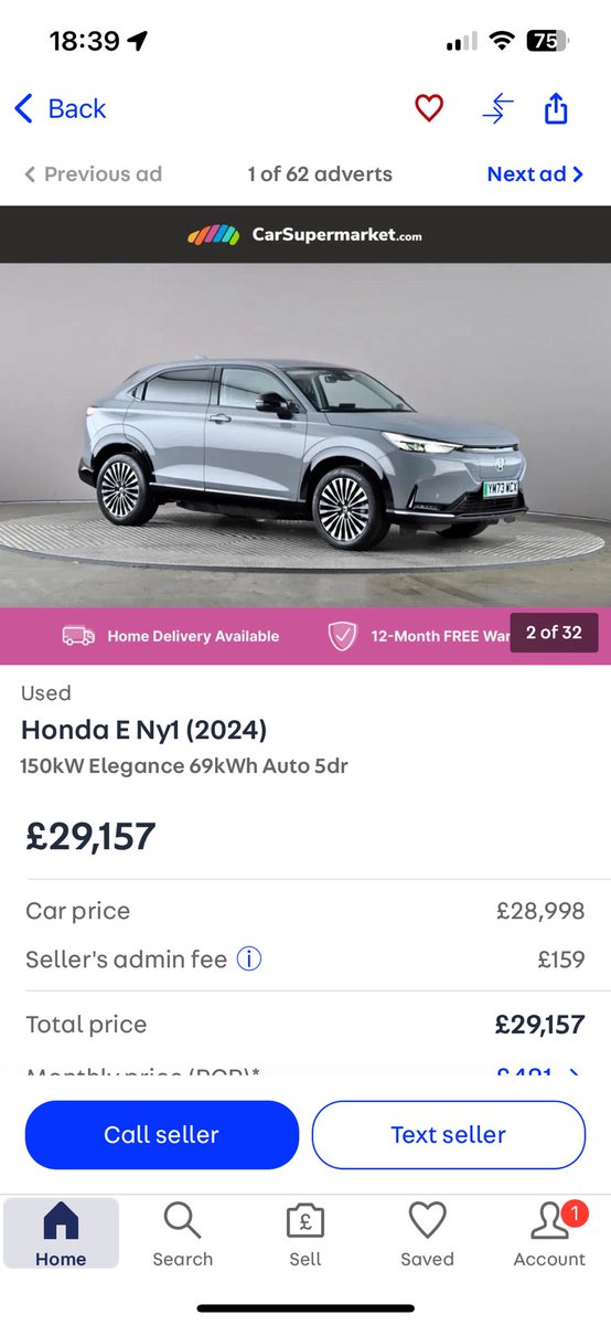 🚨Nearly New EV Deal🚨

2024 Honda E:Ny1 Elegance with just 500 miles on the clock for £29,157
🤩⚡️⚡️🤩#EVdeals 

autotrader.co.uk/car-details/20…