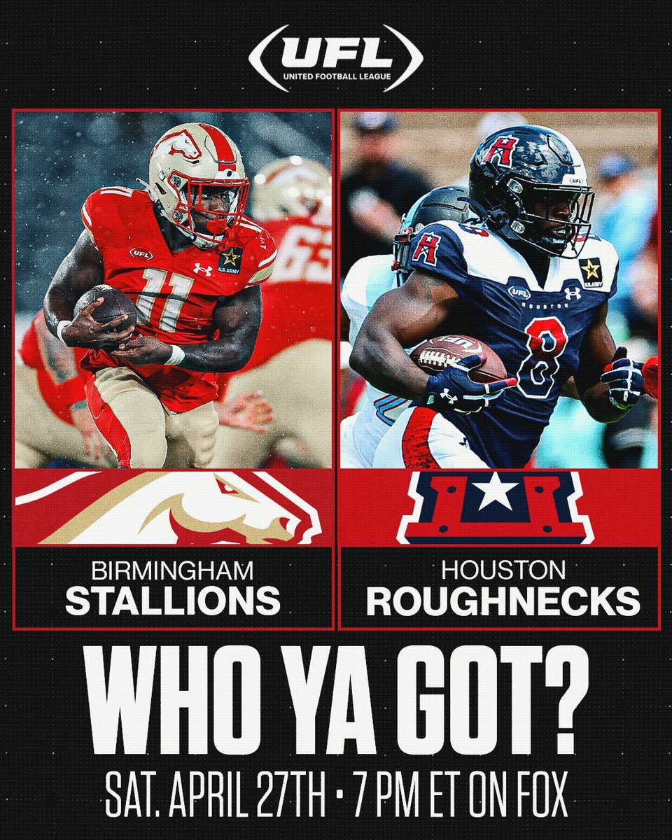 Will the @XFLRoughnecks end the @USFLStallions undefeated season? Who Ya Got on Saturday? ⬇️