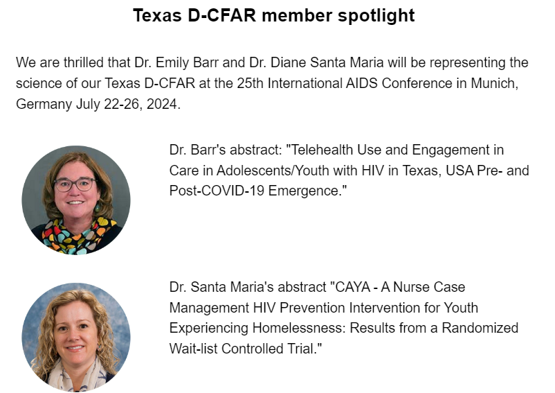 We are excited that our #TXDCFAR members will be on the international stage sharing their TEXAS #HIV science @iasociety conference! Exceptional @Women_in_ID. @emmybarr @diane_santa @CizikNursing @UTHealthHouston @UTHealthSPH @ut_infectious @HIVMA