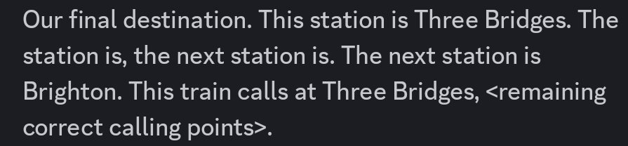 Lcawte's tweet photo. @TLRailUK Automated announcements are being played with by gremlins on 101 tonight. Absolutely random it seems, leading to a lot of confused passengers.

(It was Brooklands Park, not a station beginning with D, we got it on the approach to TBD again)

9T51 BDM-BTN https://t.co/frWtnUWIbL
