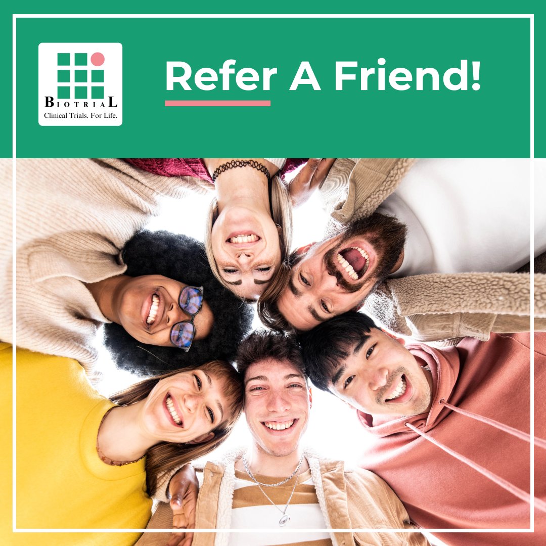 BiotrialUS's tweet photo. Got friends interested in medical research? 🤝 Refer them to Biotrial and earn! Check out how on our website: https://t.co/TvlnsP7stQ.

#VolunteerForHealth #Biotrial #FutureOfMedicine #PaidVolunteers https://t.co/ctoahSpm5t