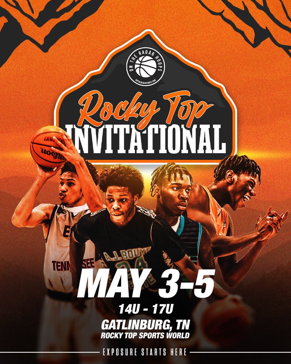 Rocky Top Invitational 🗓️: May 3-5 🏢: Gatlinburg, Tennessee ✅ Elite Competition ✅ National Media ✅ Multiple Scouting Service ✅ Tons of post event articles ✅ Live Streamed Games ⬇️: INFO ontheradarhoops.com/rocky-top-invi…