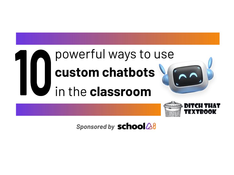 🤔 Feeling stuck on how to use AI in your lessons? @GetSchoolAI has you covered with pre-made chatbots and tips to create your own! From history to literature, there's a space for every standard. 📚 ditchthattextbook.com/custom-chatbot… #sponsored #ad