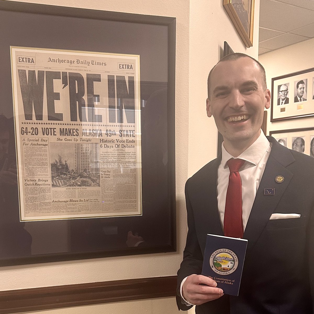 RepSchrage's tweet photo. Happy Alaska Constitution Day! The people of Alaska ratified our State’s constitution 67 years ago today and every ten years Alaskans decide if we should make changes to the constitution or keep it the same. https://t.co/vdN5M1vBzb