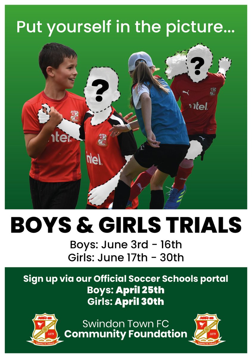 Boys Elite & Advanced trials for 2024 launch tomorrow! ⚽️ Our Boys' trials are launching at 5PM via our Social Media pages, with our Girls' trials going live on the 30th❗️ For more information please email andy@stfcfoundation.com #ProudToBeSwindon #WherePeopleMatter 🔴⚪️