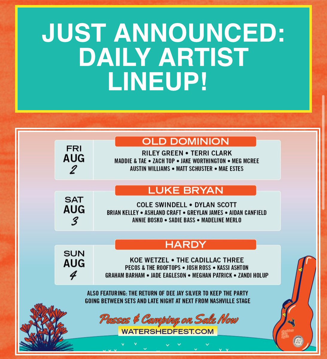WatershedInfo's tweet photo. The #Watershed24 daily artist lineup has been announced!  #WatershedFest @WatershedFest https://t.co/NV7wP85V1D