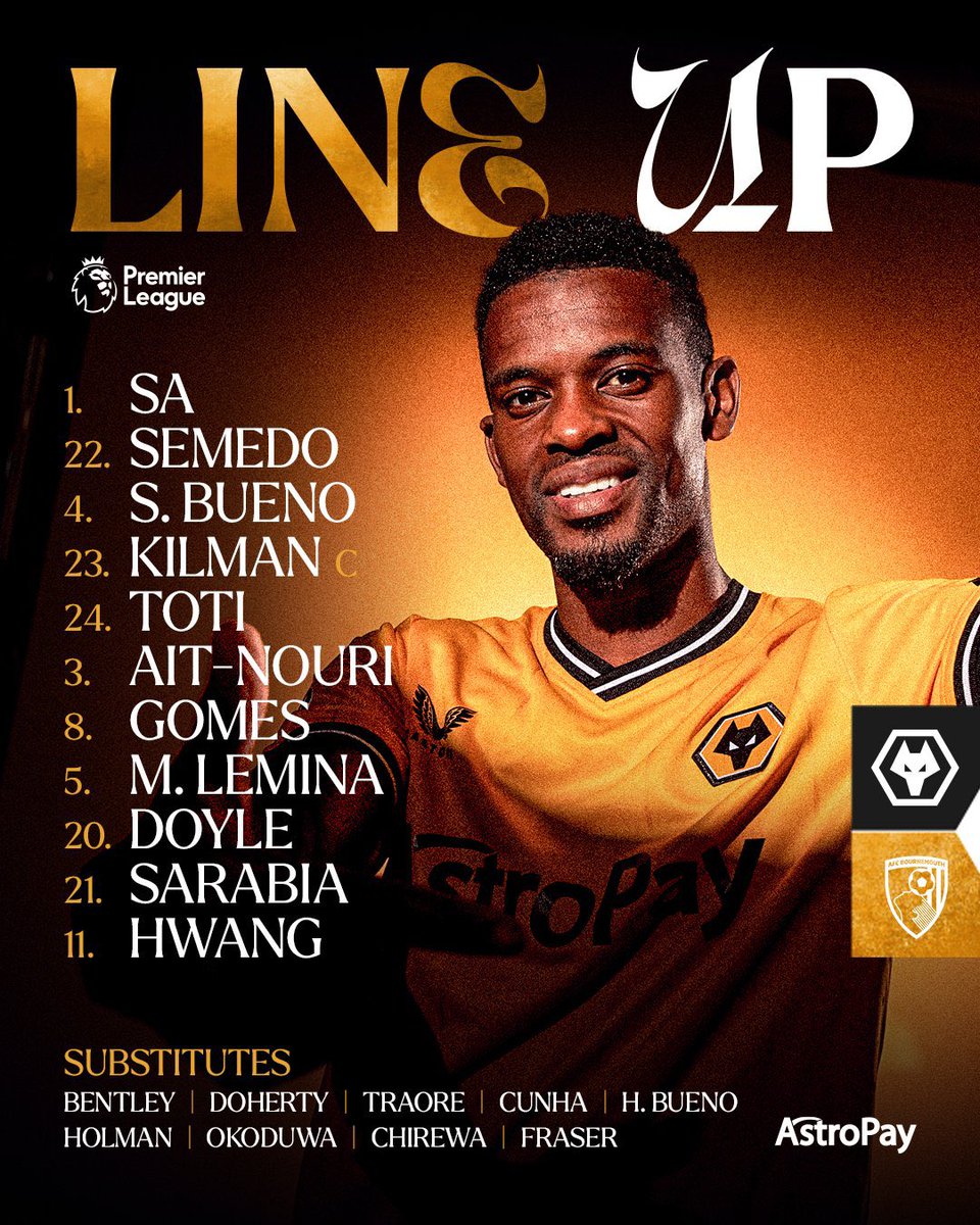 Our lineup for today : #wwfc | #WolvesFC | #WOLBOU | #PL