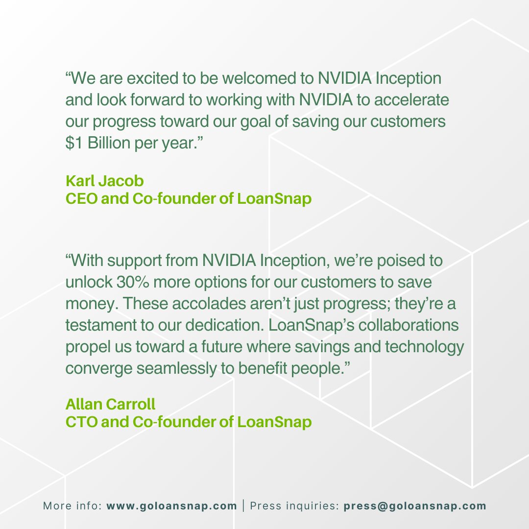 LoanSnap today announced it has joined NVIDIA Inception, a program that nurtures startups revolutionizing industries with technological advancements.

Read full press release here: prnewswire.com/news-releases/…