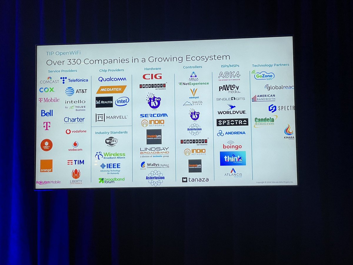 disruptivedean's tweet image. Now up at #WWCSarasota @wifinowevents is an update on @TelecomInfraP #OpenWiFi which is now part of its #OpenLAN programme

More devices, vendors &amp;amp; SPs signing up - seems to be getting some traction