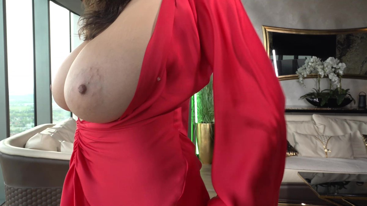 ewa sonnet red dress Busty diva Ewa Sonnet comes down the stairs