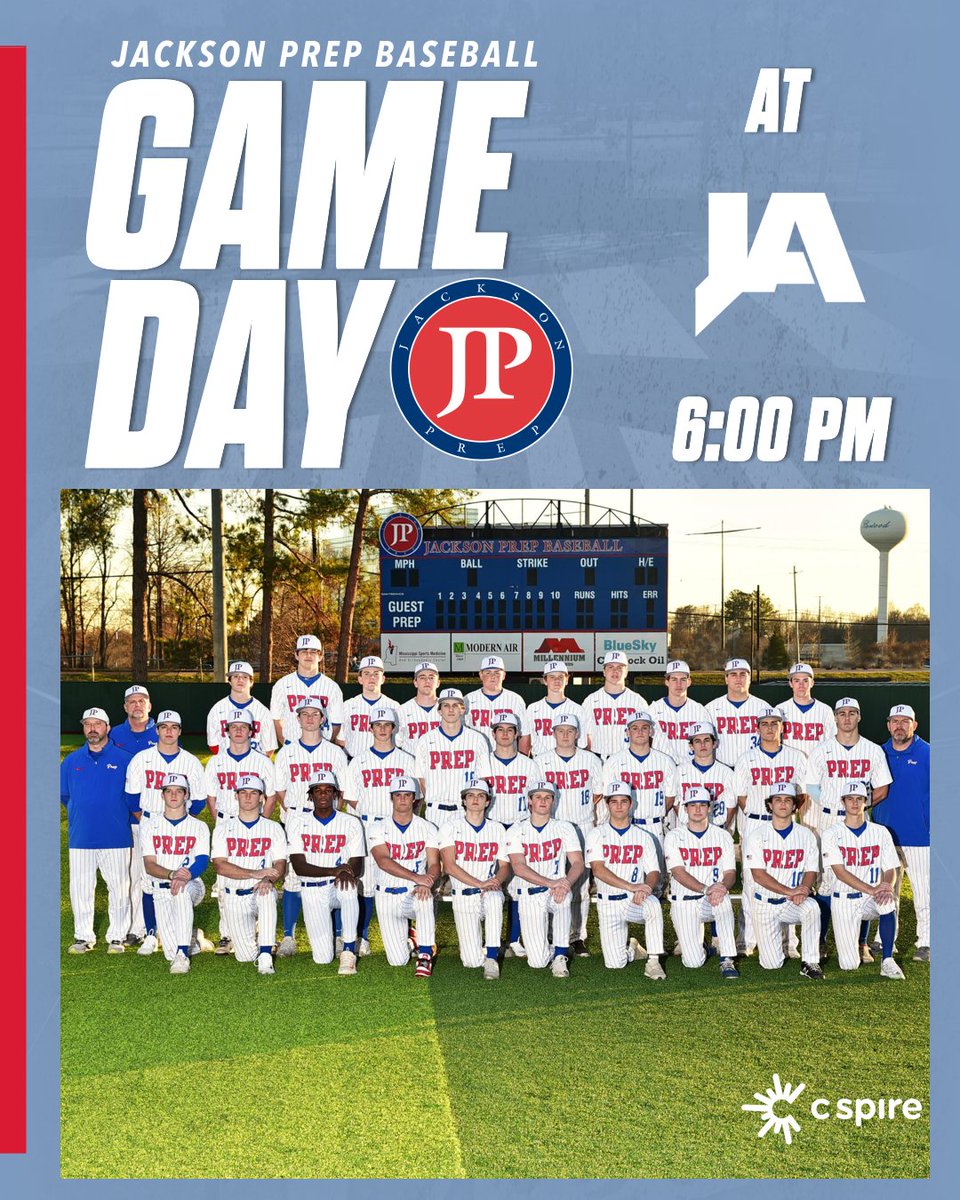 Prep Baseball travels to JA with games at 4:00 p.m. (JV) and 6:00 p.m. (Varsity). Watch live at jacksonprep.live!