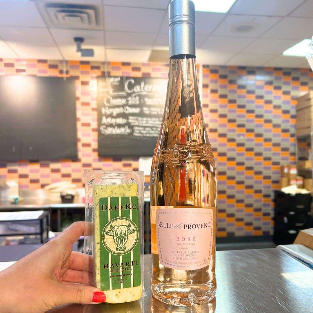 To savor for spring: the zippy, berry Belle de Provence Rosé paired with creamy, buttery Havarti with dill 🌸 #GarysWine #wineandcheese