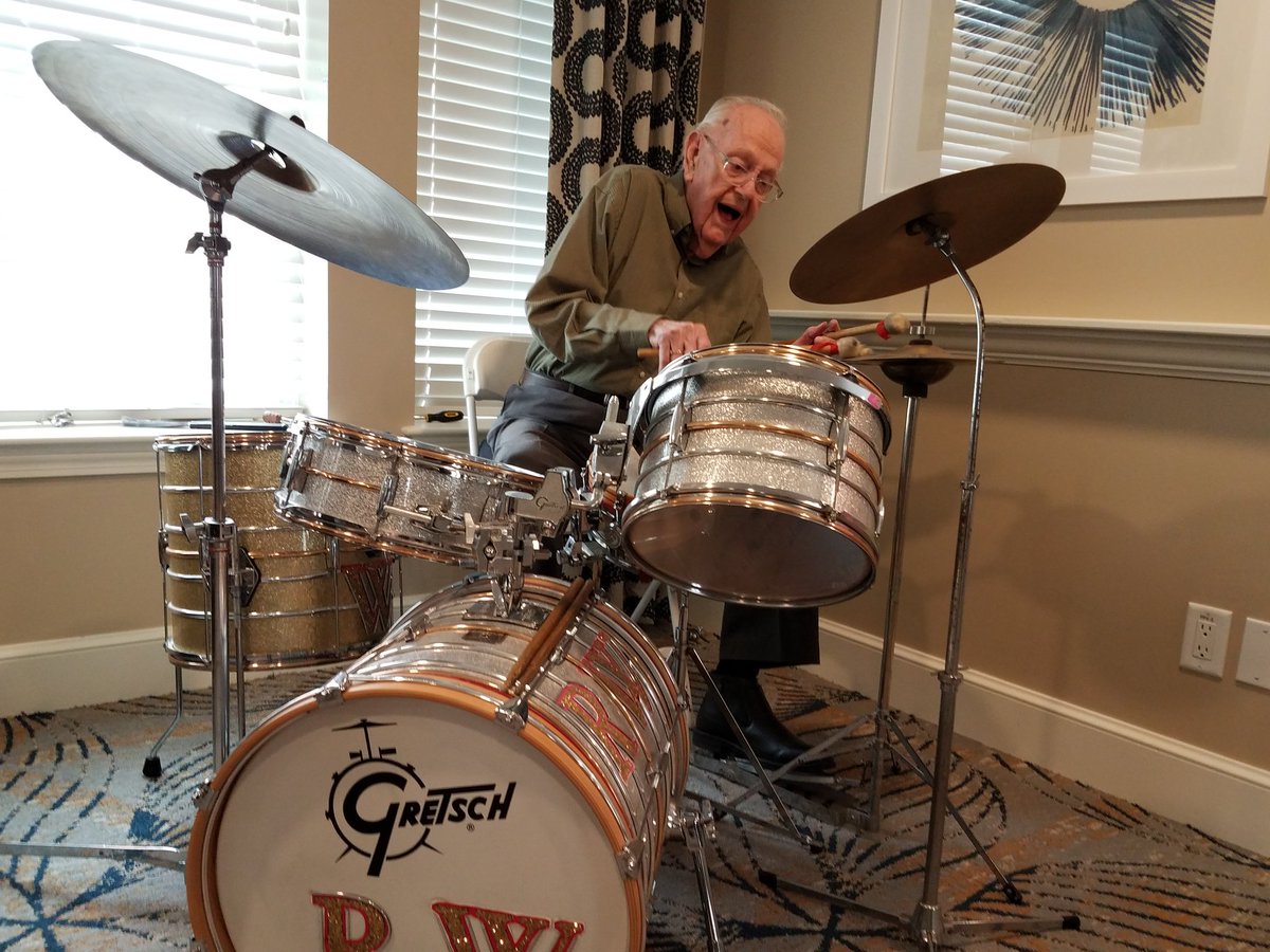 In Beverly there was a 100th birthday party for long retired electrical engineer and lifelong musician Roger Wonson. A representative from the Zildjian Company presented him with a framed cymbal. Roger still plays the Zildjians he bought 86 years ago.