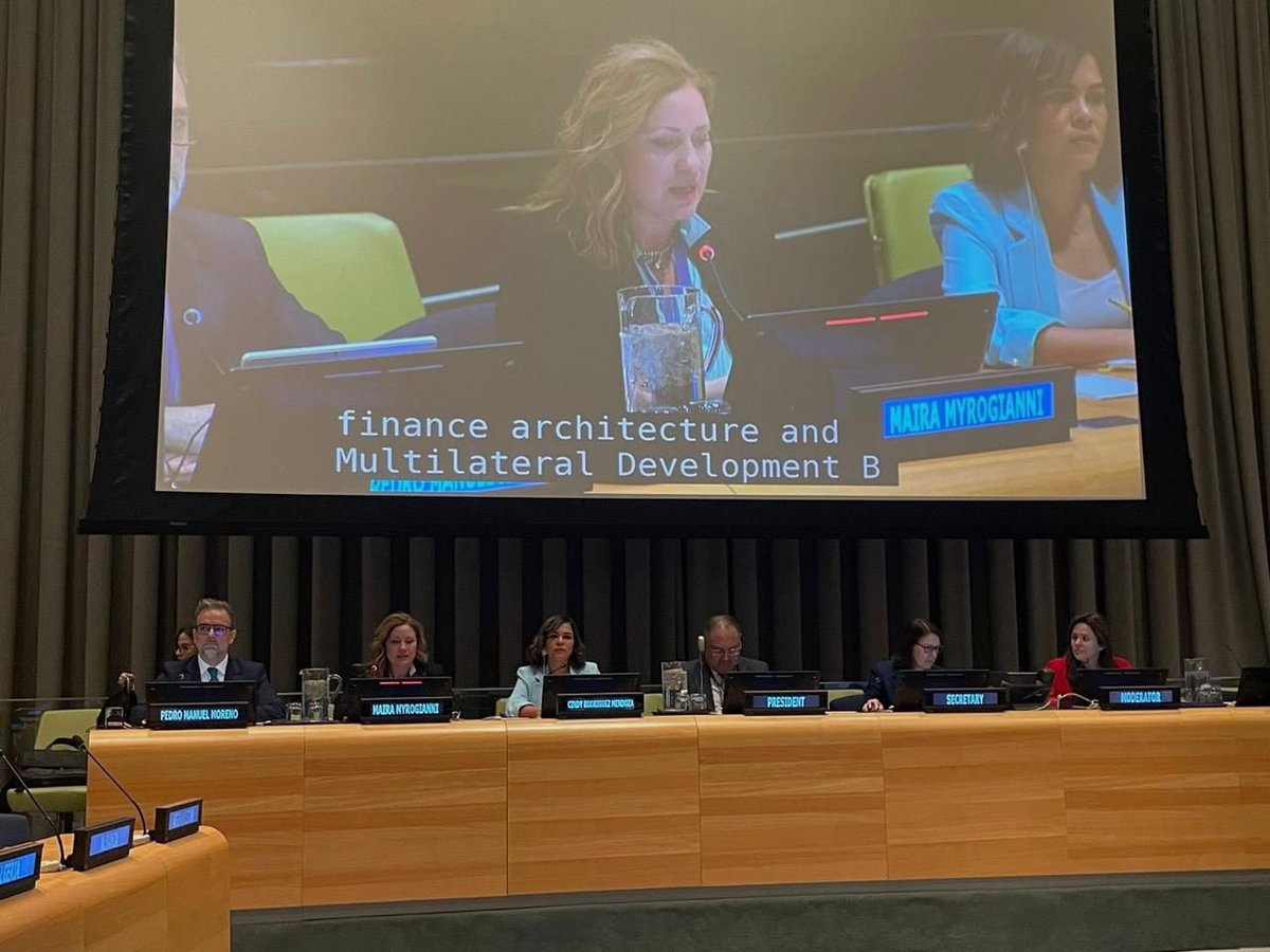 🇬🇷 Sec. Gen. for Intl. Economic Affairs Maira Myrogianni participated in the #FFDForum: In the panel “International trade as an engine for development”, Ms Myrogianni and participants discussed international trade dynamics, innovative strategies and policy actions. @UNDESA