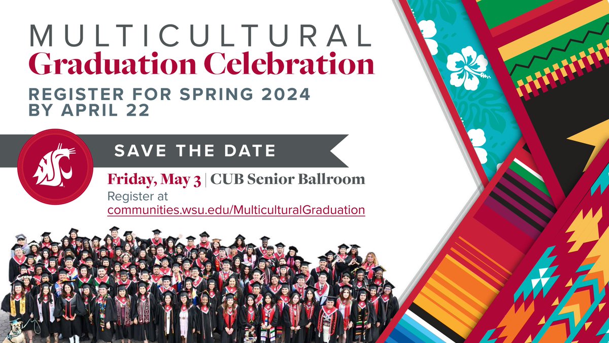 Multicultural graduation is a longstanding tradition at WSU, celebrating the accomplishments of students who identify as multicultural. Registration has been extended to be due today (4/24) by 11:59 p.m. #WSU #GoCougs