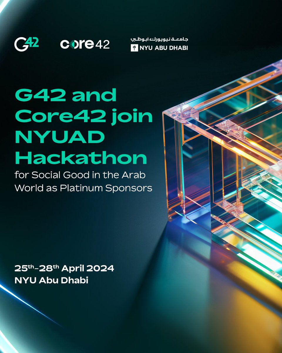 We are excited to share that G42 and @core42_ai are the Platinum Sponsors of the 12th Annual @NYUAbuDhabi Hackathon for Social Good in the Arab World!