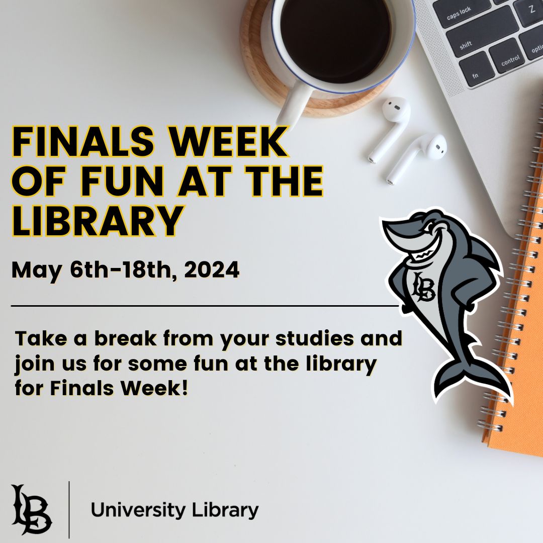 Pause your studies and come join us for some library fun during Finals Week! More info to come. #finalsweekfun #finalexams #csulb #fyp #explorepage #csulblibrary #csulb #studybreak #csulbfinalsweekfun