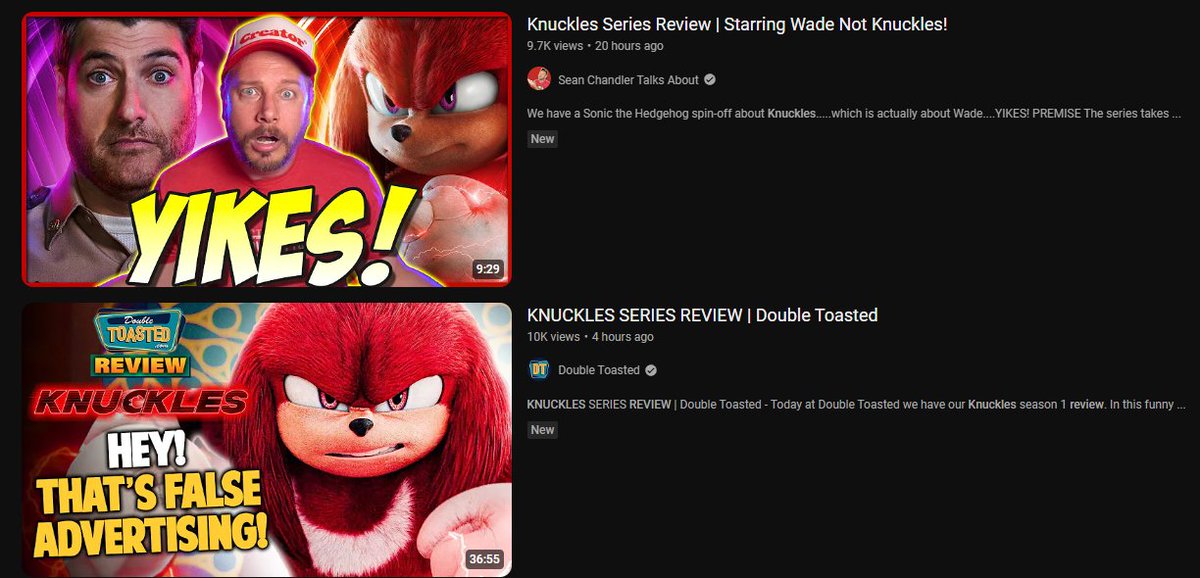 Seeing all these Knuckles show reviews call out the lack of KNUCKLES and i'm glad it's happening ngl, it's no longer a 'Sonic Fan' thing to want more screentime for Sonic characters and instead its spread to the average viewer aswell

A good thing if you ask me 😭