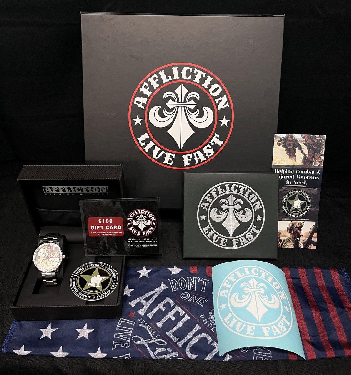 Raffle items are coming in for our 16th Annual Ride For Our Troops 5/18/24 - Vegas . A BIG shoutout to @Affliction for their ongoing support of combat and injured veterans in need and their donation. Join us for the ride & you might be the lucky winner! xcgif.org/events/RideFor…