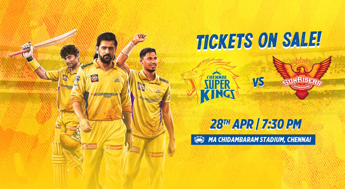 CSK vs Srh Tickets at 10:30 AM 25th April Tomorrow.

Prices starting at 1700/-

#IPL2024 #iplticket #RohitSharma𓃵 #ViratKohli𓃵 #MSDhoni𓃵 #csktickets #rcbtickets
#MumbaiIndians #CSK #RCB